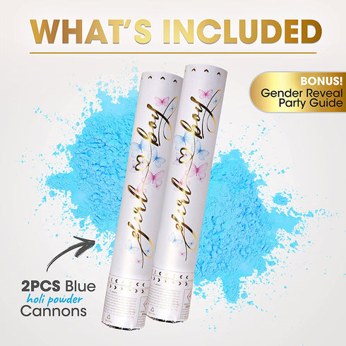 Premium Gender Reveal Confetti Cannon - Set of 2 - Biodegradable Powder in Blue or Pink, for Baby Gender Reveal Party Supplies and Gender Reveal Decorations with Gender Reveal Powder Cannon
