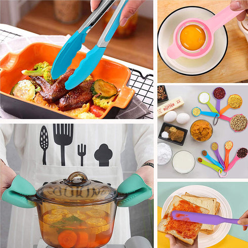 Homikit 42 Pieces Colorful Kitchen Cooking Utensils Set with Holder, Nonstick Silicone Utensil Spatula for Cooking, Heat Resistant Kitchen Tools Spoon Turner Whisk for Cookware, Dishwasher Safe