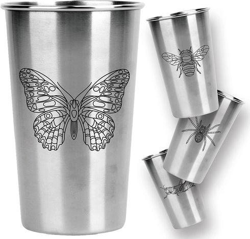 Magic Pine Stainless Steel Pint Cups, Bugs (Set of 4)