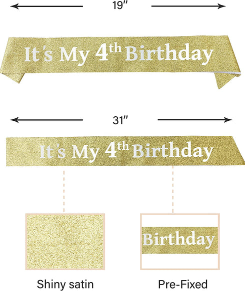 4th Birthday Gifts for Girl, 4th Birthday Tiara and Sash, 4th Birthday Decorations for Girl, 4th Birthday Crown and Sash for Girl, Birthday Crowns for Girl 4, Birthday Gifts for 4-Year-old Girl