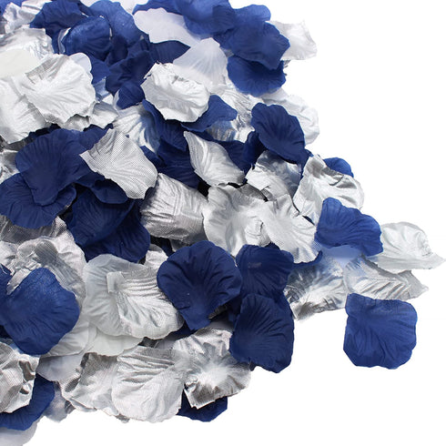 900PCS Navy Blue Silver White Artificial Flowers Silk Rose Petals Flower Girl Scatter Petals for Wedding Bridal Shower Aisle Centerpieces Table Confetti Boy Baby Shower Graduation Party Decoration