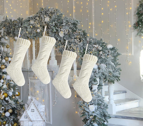 Kunyida Pack 4,18" Unique Ivory White Knit Christmas Stockings