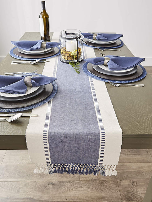 DII Dobby Stripe Woven Table Runner, 13x108-inch, French Blue
