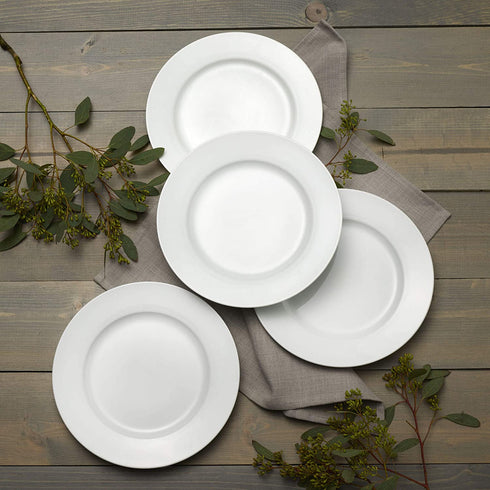 Everyday White by Fitz and Floyd Classic Rim 10.75-Inch Dinner Plates, Set of 4