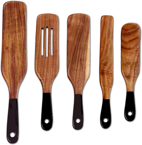 5 PC Spurtles Kitchen Tools As Seen on Tv , Spurtle Set with Black Handles , Spurtle Set As Seen on Tv Acadia Wood , Wooden Spurtle , Spurtle As Seen On Tv , Spurtle Reviews , Spurtle