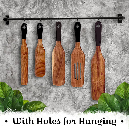5 PC Spurtles Kitchen Tools As Seen on Tv , Spurtle Set with Black Handles , Spurtle Set As Seen on Tv Acadia Wood , Wooden Spurtle , Spurtle As Seen On Tv , Spurtle Reviews , Spurtle