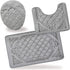 All American Collection 3PC Memory Foam Bath Mats Soft Plush Crown Design Anti-Slip Shower Bathroom Contour Toilet Lid Cover Rugs (Grey)