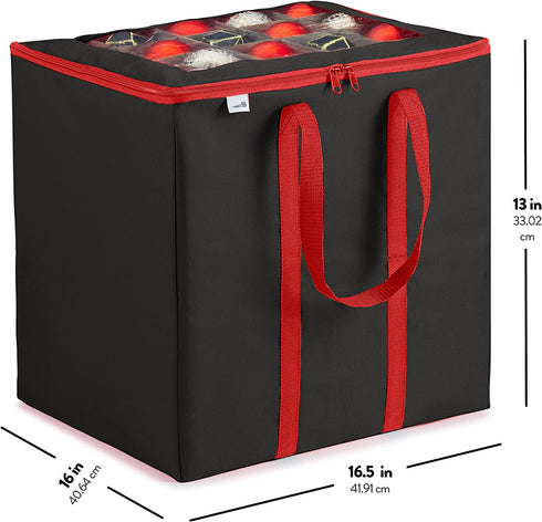 Premium Carrying Christmas Ornament storage Box with Clear Lid, 3" Compartment, Contains 5 Trays, Keeps 100 Holiday Ornaments & Xmas Accessories, Made Of Tear Proof Made Of 600D Oxford Fabric