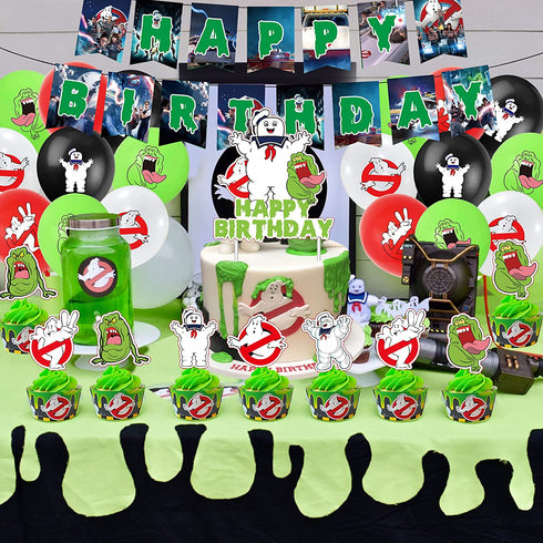 Ghostbusters Party Supplies Theme Birthday Decorations Include Birthday Banner, Cake Topper, Balloons, Stickers Ghostbusters Party Favor Pack Set For Boys and Girls