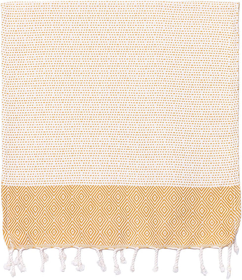 COCOTTON Boho Diamond Turkish Hand Towels Set of 2 | 100% Cotton 16 x 40 Inches | Decorative Bathroom Hand Hair Face Gym Yoga Dishcloth Tea Kitchen Light Weight Quick Dry Farmhouse Towel (Mustard)