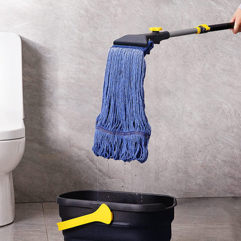 Yocada Looped-End String Wet Mop Heavy Duty Cotton Mop Commercial Industrial Grade Telescopic Iron Pole Jaw Clamp Floor Cleaning 55.1"