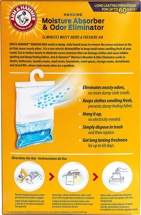 Arm & Hammer Fragrance Free Hanging Moisture Absorber and Odor Eliminator 2 Pack - Traps Moisture for Fresher, Cleaner Air