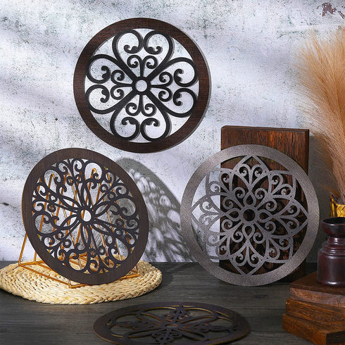 4 Pieces Thicken Rustic Wood Wall Decor Modern Farmhouse Wall Art Decor Wooden Hollow Carved Design Rustic Wall Art for Living Room Bedroom Office Kitchen Wall Decoration (Classic Style)