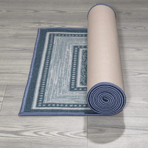 Ottomanson Ottohome Collection Contemporary Bordered Design Rubberback Runner Rug, 1'10" x 7', Blue