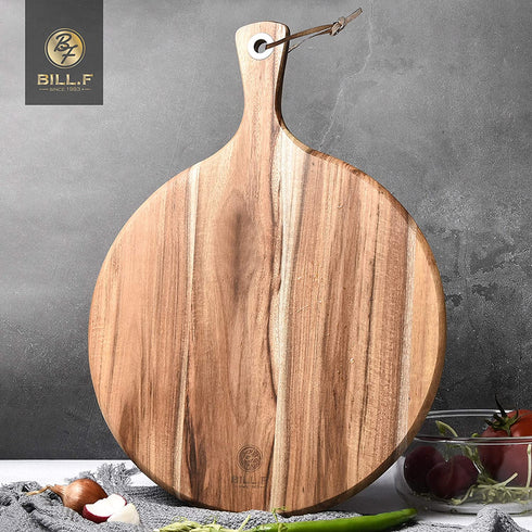 BILL.F Acacia Wood Pizza Peel,12" Cutting Board, Cheese Paddle Board, Bread and Crackers Platter for Serving and Minor Food Prepare with Handle - 16 x 12 x 0.5 Inch