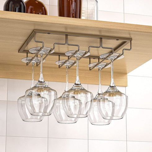 LACAFA Wine Glass Holder - Under Cabinet Stemware Rack in Home, Bar Kitchen Organization with 3 Rows Wine Glass Rack Hanger Storage Metal Organizer for Under Shelf Hanging (Gold)