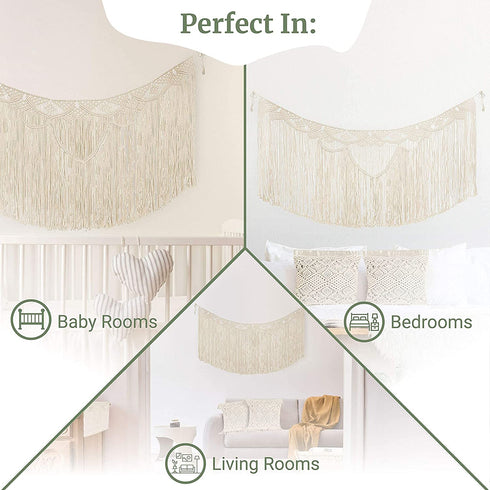 Livalaya Macrame Wall Hanging Garland - Beige 39?L x 19?W Modern Farmhouse Bohemian Woven Wall Decor for House, Apartment, Dorm, Fireplace, Bedroom, Baby Nursery, Party & Wedding Decorations, US Brand
