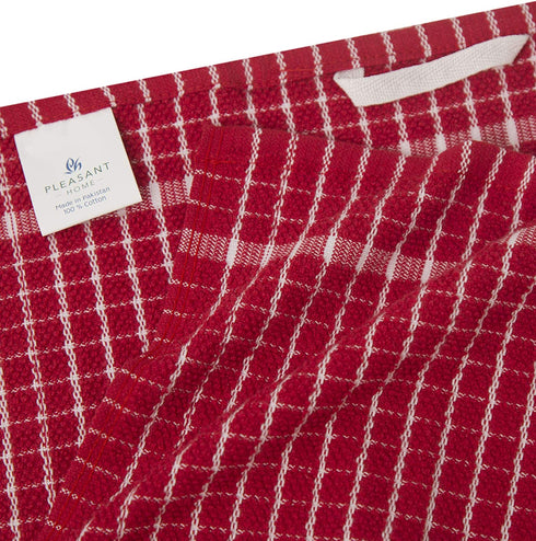 Pleasant Home Kitchen Towels (18" x 24", 6 Pack) Check Design - Solids and Multi- 320 GSM - Super Absorbent Kitchen Towels (Red, Solid Yarn Dyed)