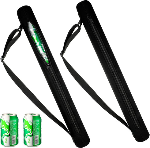 Cunhill 2 Pieces 6-Can Insulated Cooler Sleeve Beer Cooler Tube Black Insulated Beer Hold Golf Bag Insulated Beer Cooler for Golfing, Beach Days, Picnic, Traveling and More (Straps Style)