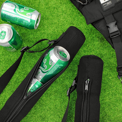 Cunhill 2 Pieces 6-Can Insulated Cooler Sleeve Beer Cooler Tube Black Insulated Beer Hold Golf Bag Insulated Beer Cooler for Golfing, Beach Days, Picnic, Traveling and More (Straps Style)