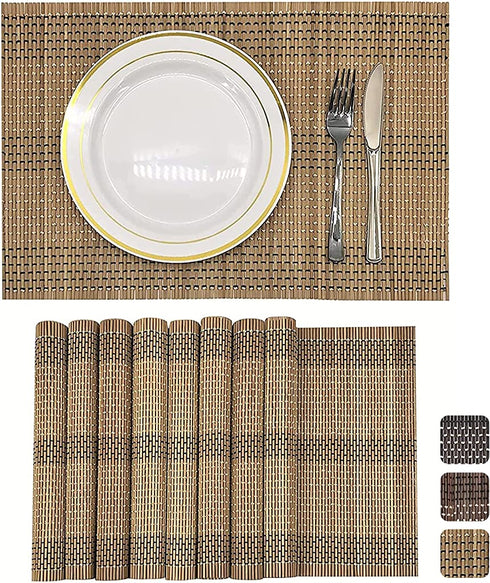 ANDSTAR Set of 8 Pcs Bamboo Placemats Natural Anti-Slip Bamboo Placemats Washable Heat-Resistant Table Mats for Dining Room and Kitchen (Brown+White+Black)