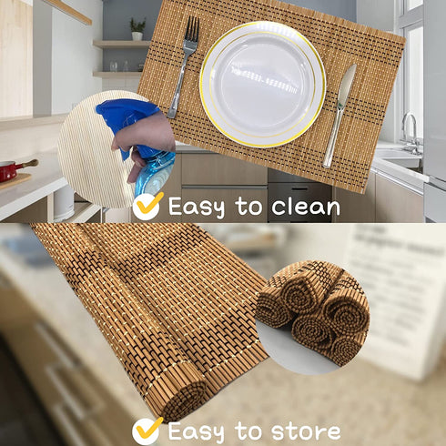 ANDSTAR Set of 8 Pcs Bamboo Placemats Natural Anti-Slip Bamboo Placemats Washable Heat-Resistant Table Mats for Dining Room and Kitchen (Brown+White+Black)