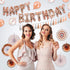 DECORLIFE Rose Gold Birthday Decorations, Happy Birthday Decorations for Girls and Women, Brilliant Table Runner, Circle Garlands and Hanging Paper Fans Included, for Sweet 16, 23 50 70th Birthday