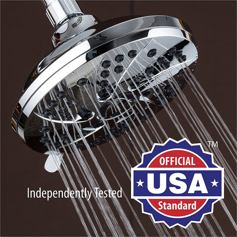 High Pressure 6-inch / 6-Setting Premium Rain Shower Head by AquaDance for the Ultimate Shower Spa Experience! Officially Independently Tested to Meet Strict US Quality & Performance Standards!