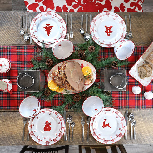 Euro Ceramica Winterfest Collection 4 Piece Mug Set | Festive Ceramic Stoneware Holiday Mugs | 4 Christmas-Themed Cups | Hand-Stamped Holiday Design, Red & White Christmas Patterns,Large,WFT-1001-4-DS