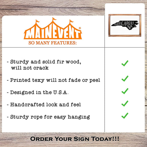 North Carolina Sign - Rustic Farmhouse Decor for the Home - North Carolina State Sign, Modern Farmhouse State Gift, North Carolina Wall Decor, State Souvenir with Solid Wood Frame 11x16 Inch