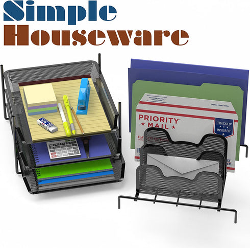 SimpleHouseware Desk 3 Sliding Tray and 5 Stacking Section Organizers, Black