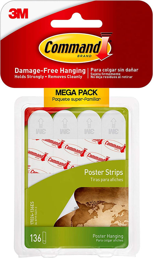 Command Poster Hanging Strips, 136-Strips, Decorate Damage-Free