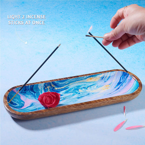 Folkulture Incense Holder or Incense Burner, Ash Catcher or Insense Stick Holder or Insence Tray for Home Decor, 12-inch Long and 4-inch Wide, Mango Wood, Blue Galaxy