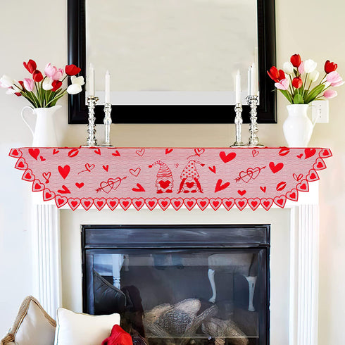 Tifeson Valentines Day Decor, Red Heart Valentines Fireplace Scarf, 20x90 Inch Gnome Lace Valentines Day Mantle Scarves Cover Fireplace Mantel Decor, Valentines Fireplace Decorations Party Supplies