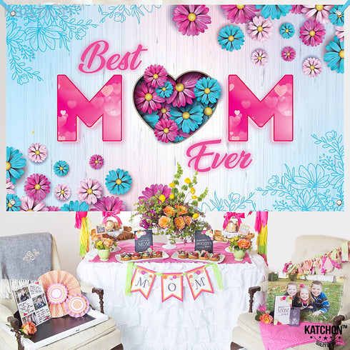 XtraLarge, Best Mom Ever Mothers Day Banners - 72x44 Inch | Mothers Day Decorations for Party | Happy Mothers Day Banner Backdrop | Happy Mothers Day Banner for Mothers Day Centerpiece Decorations