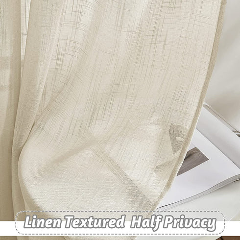 RYB HOME Living Room Sheer Curtains - Solid Linen Semi Sheer Panels Window Decorating Drapes, Rod Pocket Privacy Sheer for Kids Bedroom Playroom Cabin, Warm Beige, W 52 x L 72 inches, Set of 2
