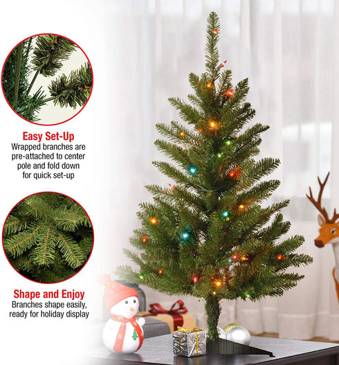 National Tree Company Artificial Pre-Lit Mini Christmas Tree, Green, Kingswood Fir, Multicolor Lights, Includes Stand, 3 Feet