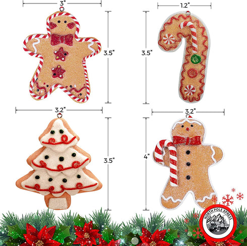 Gingerbread Christmas Ornaments - Man Boy Girl Tree Candy Cane Cookie Rustic Christmas Decorations Set of 4 - Claydough Christmas Tree Decorations - Christmas Tree Ornaments with Gift Box