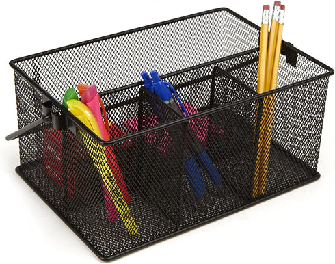 Mind Reader Storage Basket Organizer, Utensil Holder, Forks, Spoons, Knives, Napkins, Perfect for Desk Supplies, Pencil, Pens, Staples - 2 Pack, Black