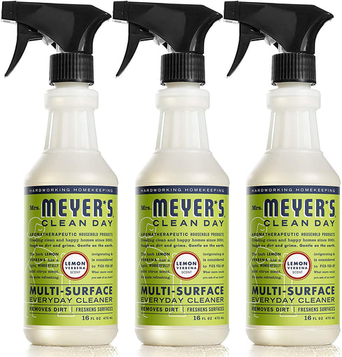 Mrs. Meyer's Multi-Surface Cleaner Spray, Everyday Cleaning Solution for Countertops, Floors, Walls and More, Lemon Verbena, 16 fl oz - Pack of 3 Spray Bottles