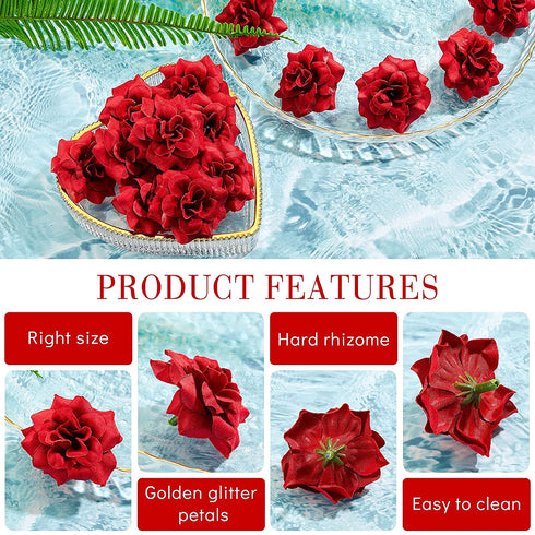 100 Pieces Artificial Roses Head Fake Silk Rose Head DIY Fake Roses Heads for Mother's Day Wedding Flower Wall DIY Crafts Bouquet Decoration (Dark Red,1.77 Inch)