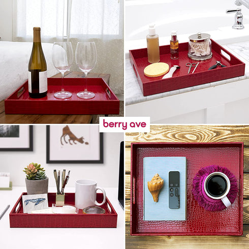 Berry Ave Premium Stylish Ottoman Tray - Chic Decorative Rectangular Serving Tray with Alligator Skin Pattern - Modern & Practical Coffee Table Tray - Perfect for Ottoman, Console, Side Table