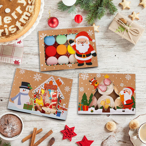 30 Pack Christmas Cookie Boxes for Gift Giving Christmas Bakery Box with Window Large Kraft Holiday Baking Box with Lids for Pastries Cupcakes Candy and Party Favor 8.3 x 5.9 x3.5 Inch by Colorbib