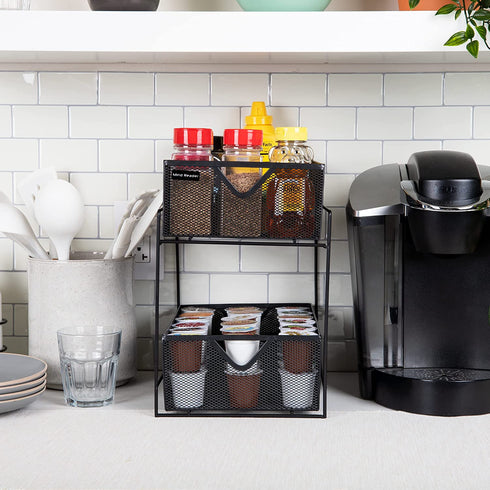 Mind Reader 2 Tier Metal Mesh Storage Baskets Organizer, Home, Office, Kitchen, Bathroom, Black