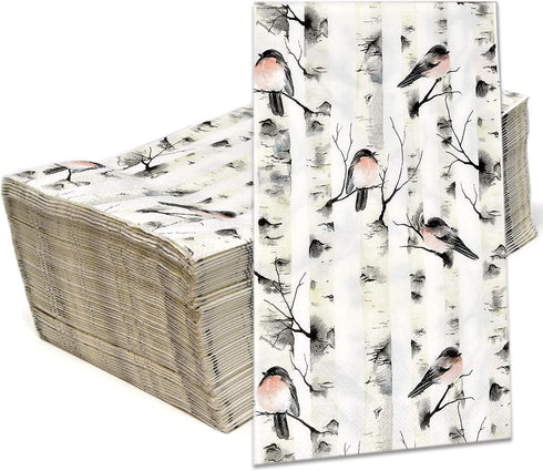 100 Birch Guest Napkins Decorative Hand Towels 3 Ply Disposable Paper Wood Birch Tree Napkins Winter Farmhouse Cabin Rustic Country Bathroom Toilet Powder Room Christmas Holiday Wedding Dinner Party