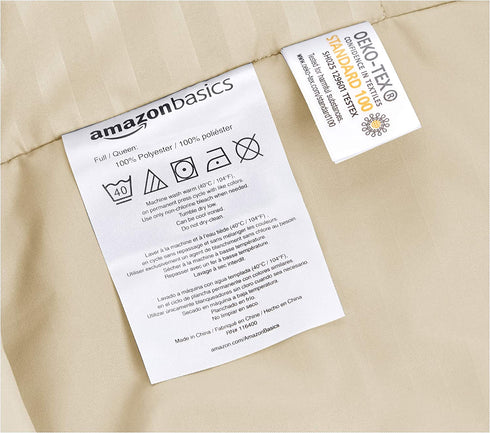 Amazon Basics Striped Microfiber Duvet Cover Set - King, Beige