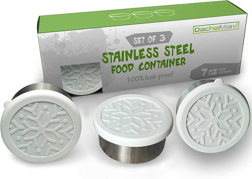 Stainless Steel Food Storage Containers - Dips Condiment Containers - Set of 3 - 7oz - Eco Friendly Lunch Containers - Silicone Lids - Portion Control - Reusable