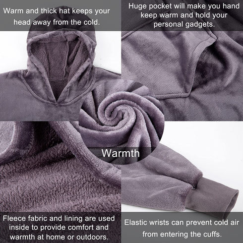 Blanket Hoodie Sweatshirt, Wearable Blanket Oversized Sherpa with Sleeves and Giant Pocket, Cozy Hoodie Warm for Adult Kids