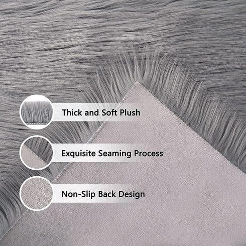 Fulie Ultra Soft Rug Faux Sheepskin Fur Area Rug, Grey Fluffy Shag Rug for Girls Bedroom Bedside Floor Carpets, Fuzzy Plush Rugs for Sofa Living Room Indoor Home Decor, 2x3 Feet