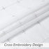 Central Park White Semi Sheer Curtain Gray GEO Cross Embroidery Panels Linen Texture Rod Pocket Window Treatment Drape Sets for Living and Bedroom Farmhouse 84 inches Long, 2 Panels, White